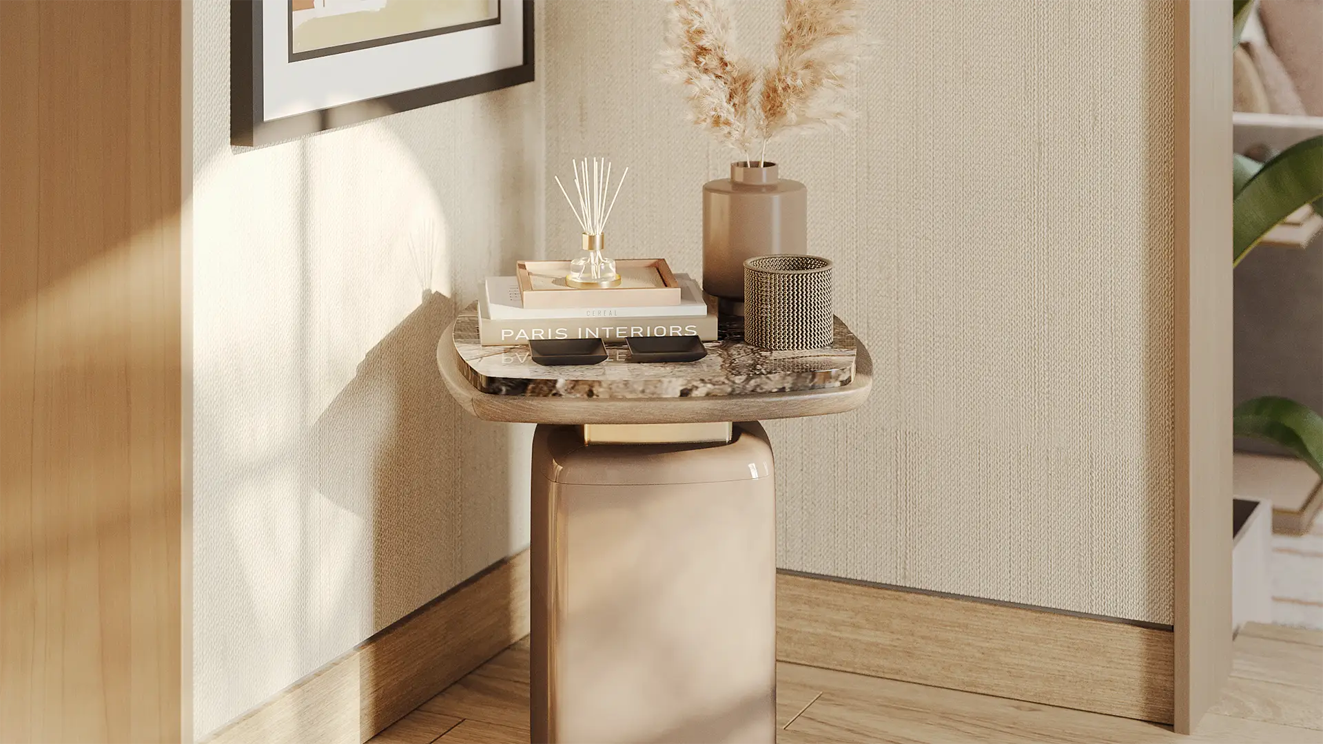 Frato Nagano Side Table | Minimalist Wood & Marble Accent